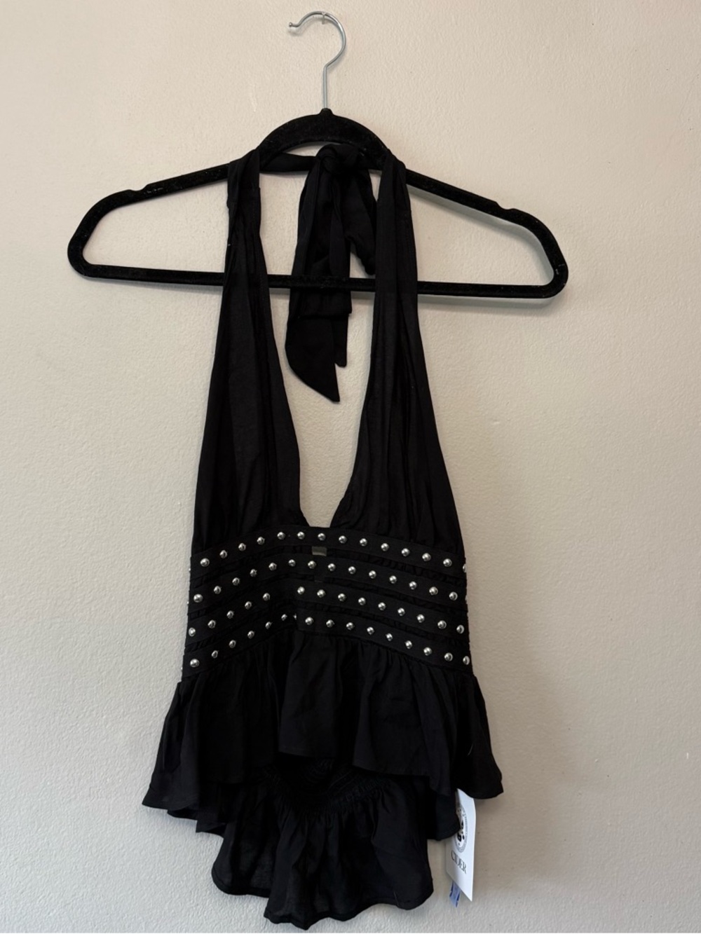 Cider Studded Black Halter Top